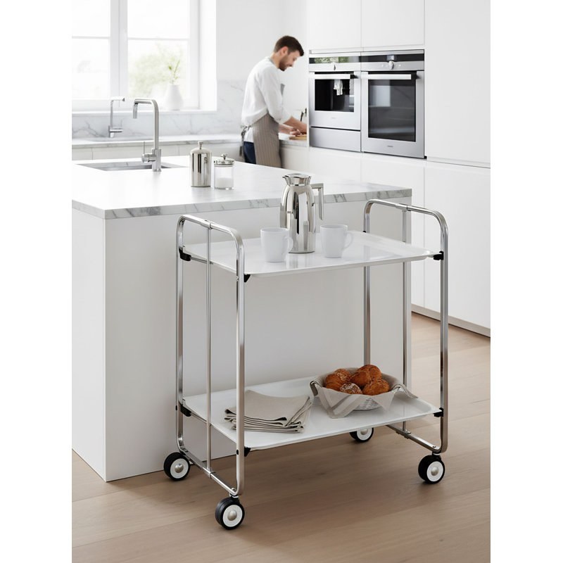 Mald Serving Cart, Chrome-plated, White