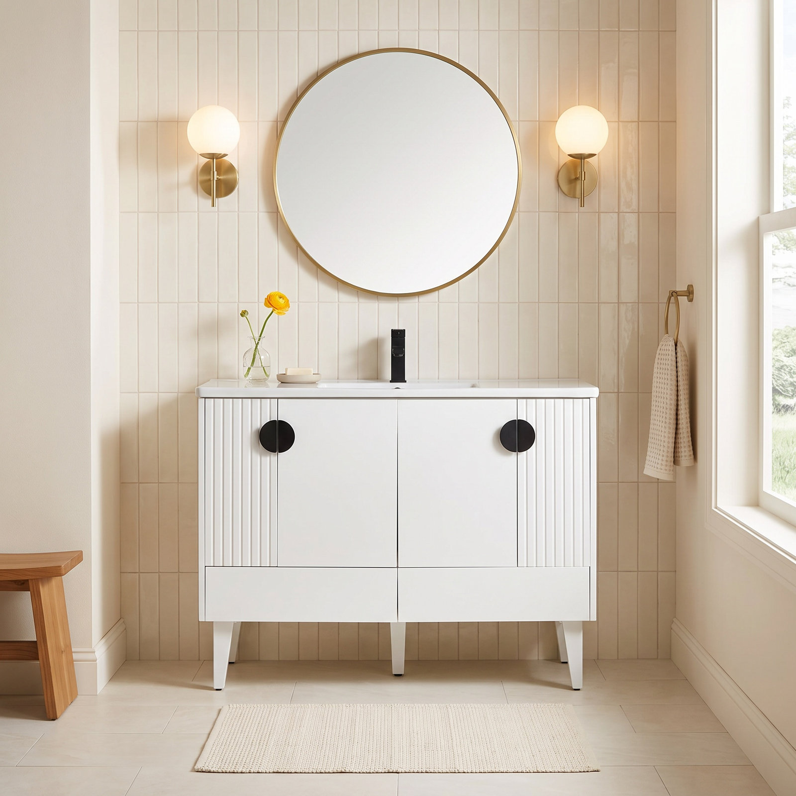 Saimah 48'' Single Bathroom Vanity, White Matte, Black