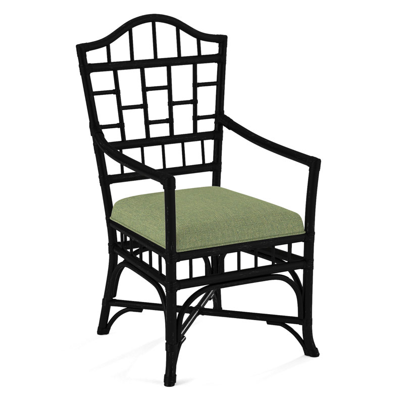 Chippendale Upholstered Arm Chair, Black, White Performance Fabric; 0851-94
