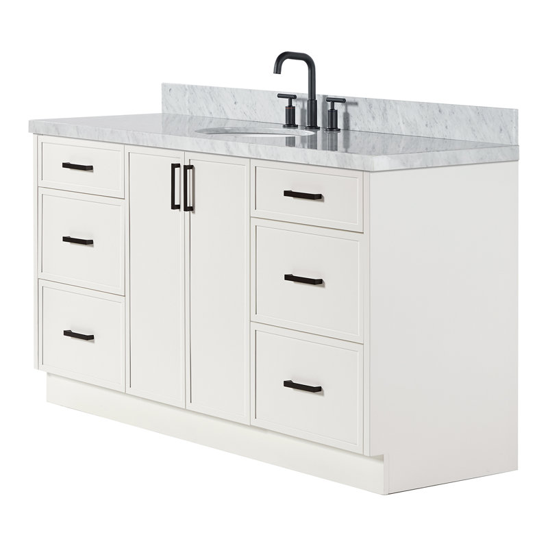 ARIEL Kelly 49 Single Sink Bathroom Vanity with Italian Carrara Marble Top, Oval, White, 67"