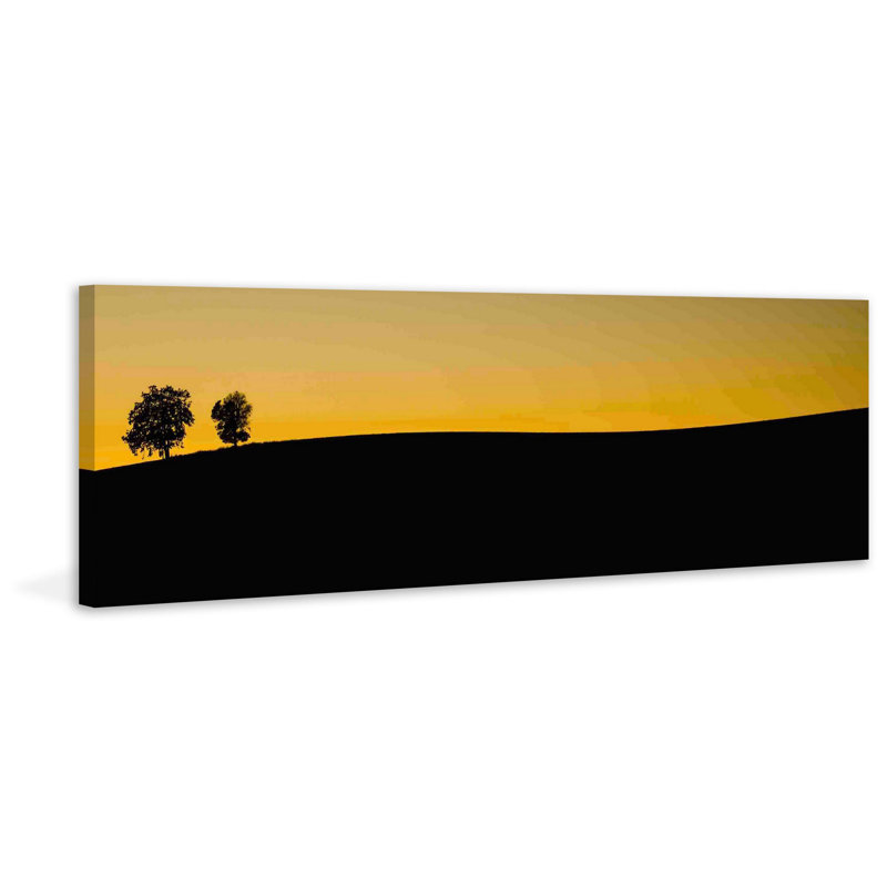 Yellow Sunset Landscape Canvas Print with Two Trees
