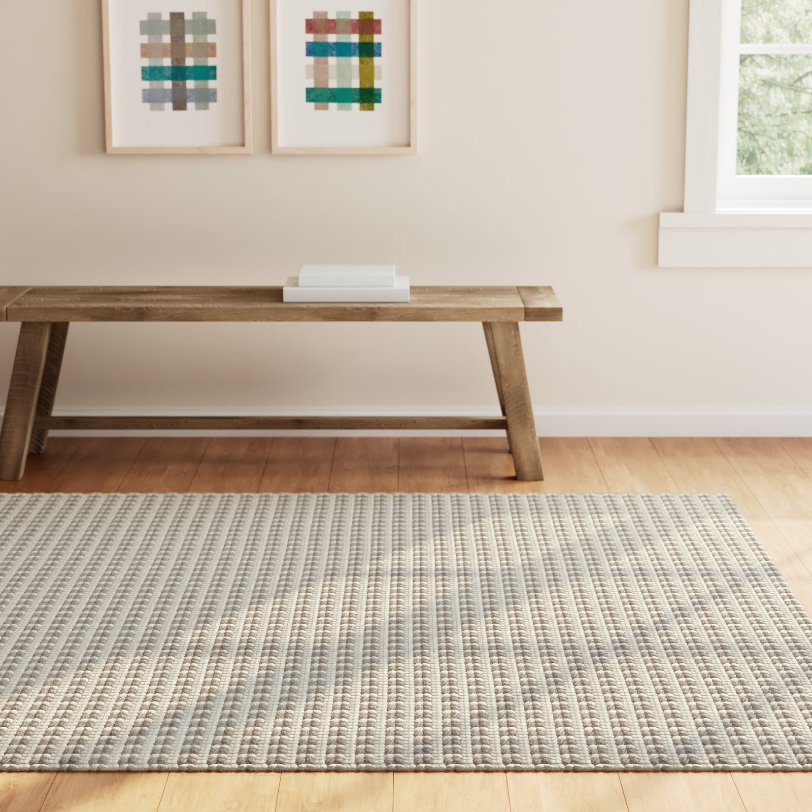 Auria Hand-Woven Chevron Silver Rug, Rectangle 6' x 9'