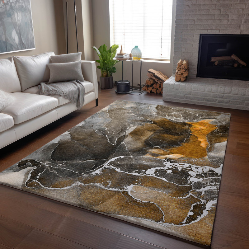 Premium Machine Washable Cerrito AMF503 Brown Area Rug, Rectangle 5 pi x 7 pi 6 po