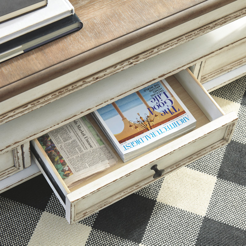 Milaca Single Coffee Table, Brown Top/Antiqued White Base