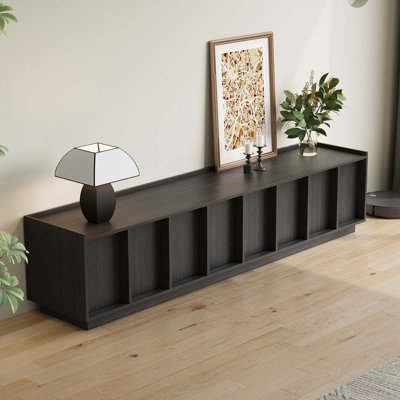 Meuble télé 78,74 po avec grain de bois brun et console Mid-Century moderne avec 4 armoires