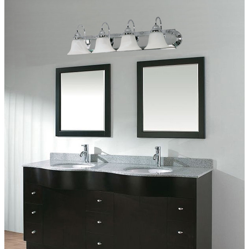 Turcotte 4 - Light Dimmable Vanity Light, 100 Watt, Alabaster, Polished Chrome