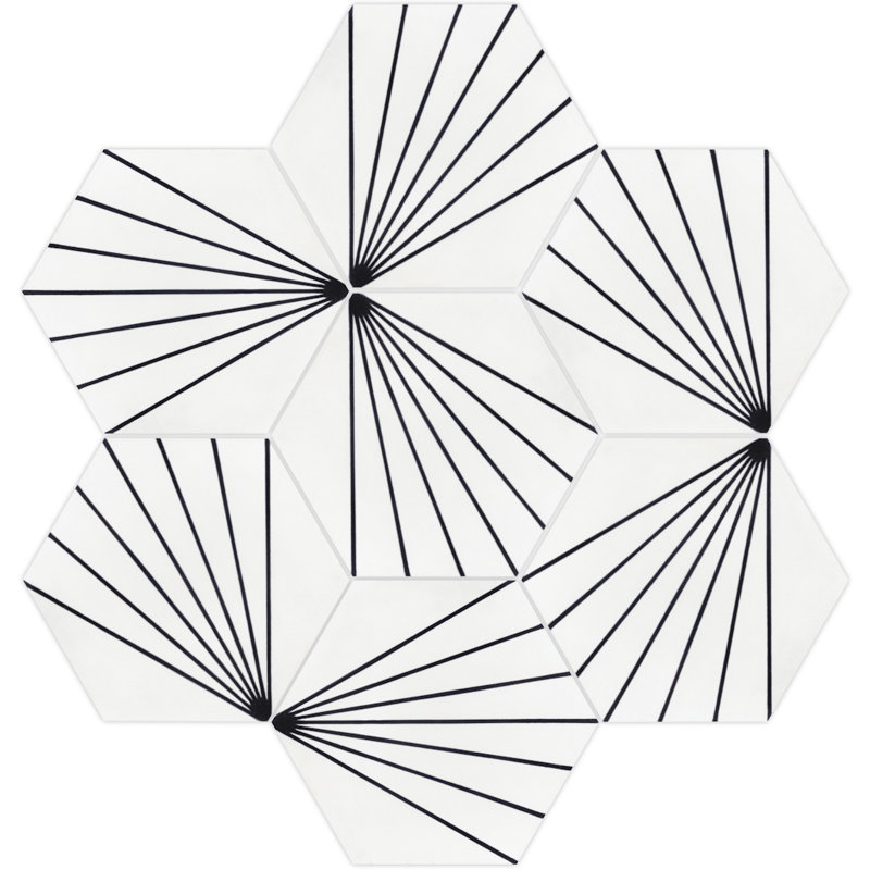 Spark C 7.87" x 9.09" Cement Patterned Wall & Floor Tile, Black/White Morning