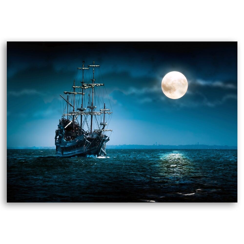 Leinwandbild Galleon and Full Moon