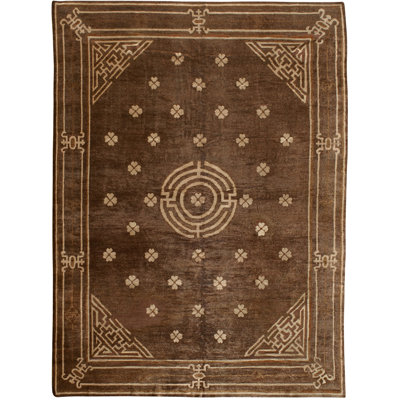 One-of-a-Kind Rectangle 8'7" X 11'1" 1900s Wool Area Rug in Brown