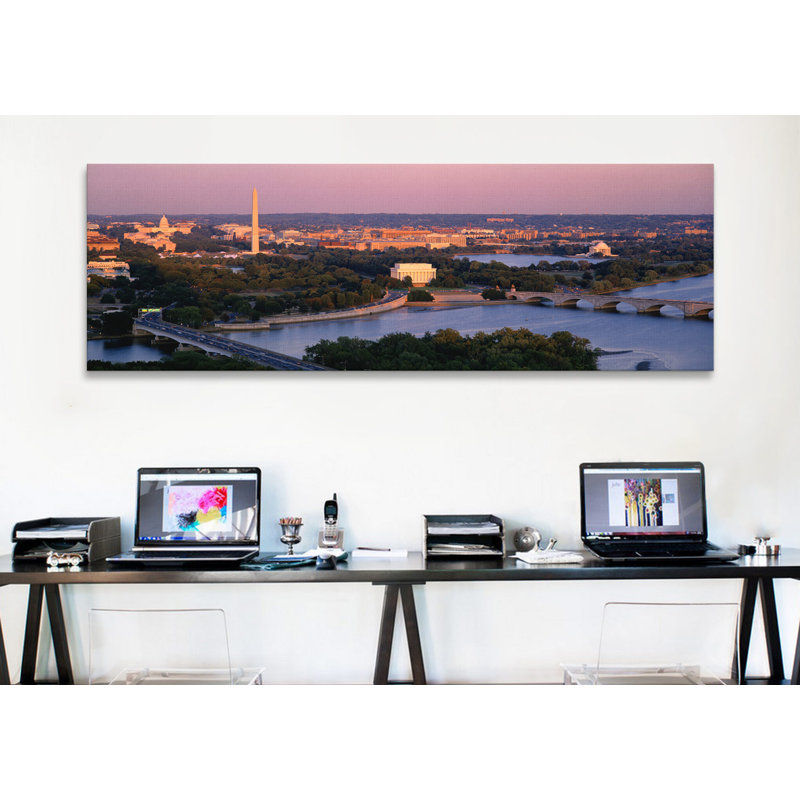 Vue aérienne de Washington DC, District of Columbia, reproduction d'art sur toile tendue, H 20 po x l 60 po x P 1,5 po