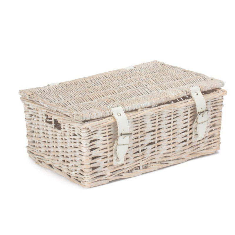 35Cm Empty Wicker Whitewash Picnic Basket Unlined
