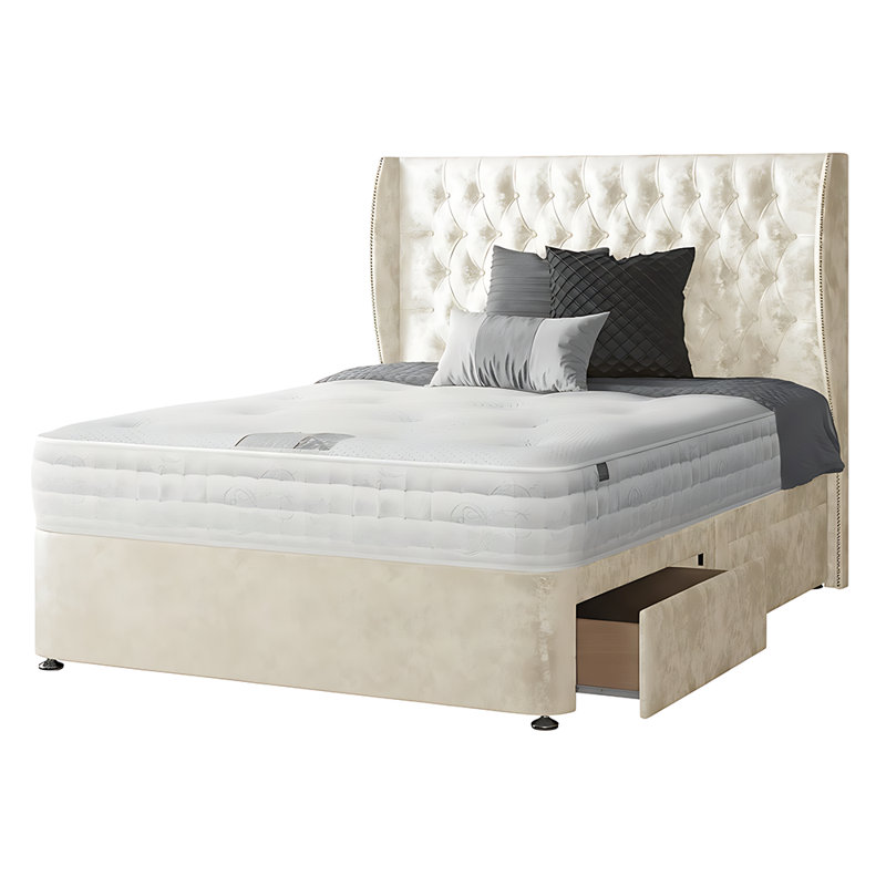 Mandalay Divan Bed Base, Single, 2 Right Drawers, Cream