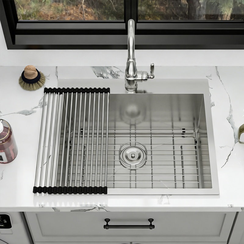 22" x 22" Drop-in Topmount Laundry Utility Sink 16 Gauge Stainless Steel Single Bowl Kitchen Sink with Bottom Grid & Noise Reduction Pads