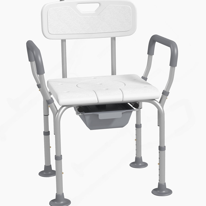 Chaise de douche avec dossier et accoudoirs, commode de chevet à hauteur réglable, siège de toilette surélevé pour plus de confort et de sécurité pour les personnes âgées et les personnes à mobilité réduite