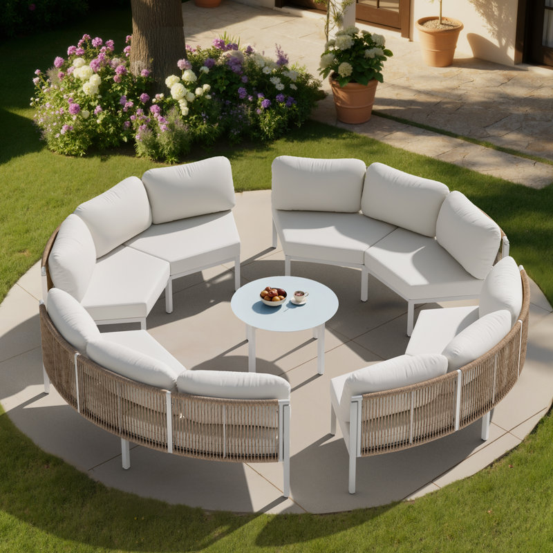 Ensemble de conversation pour patio pour 8 personnes en aluminium avec table, Beige