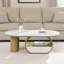 Table basse moderne de luxe 47,94 po avec tiroir de rangement, conception ovale, plateau en faux marbre, métal doré pour le salon, fabrication, pieds réglables, emballage sécuritaire