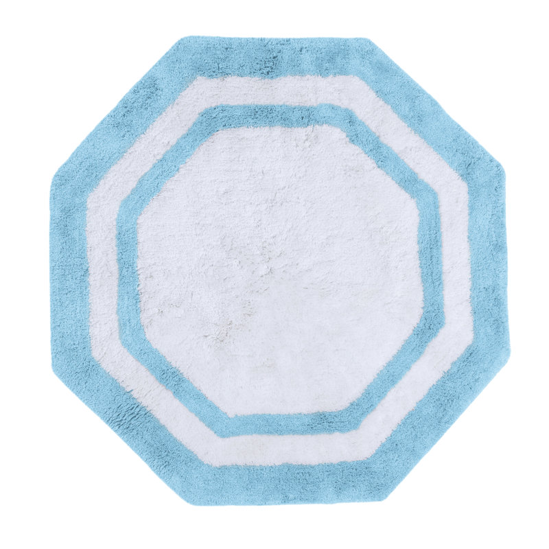 Ipke Cotton Bath Mat, Sky Blue/White Center