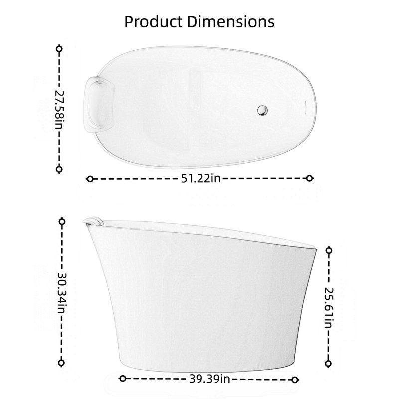 Matte Black Solid Surface Freestanding Soaking Tub, Stone Resin, Deep Soaking, Heat Retention, Black