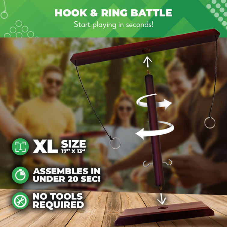 SWOOC Games - Battle Hooks XL Hook and Ring Game with Ladder - 5+ Games Included - 20 Second Set Up - Hook and Ring Toss Game for Adults - Wooden