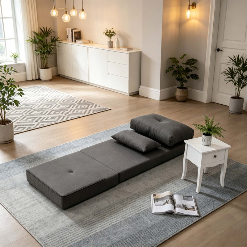 Convertible Floor Sofa Bed with Adjustable Backrest and Removable Pillows