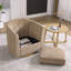 Fauteuil demi-tonneau pivotant rembourré en chenille avec base en bois massif-130549921