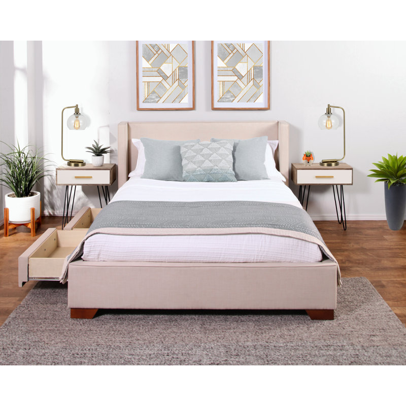 Lit plateforme tapissier avec rangement Wayde, Grand, Brun