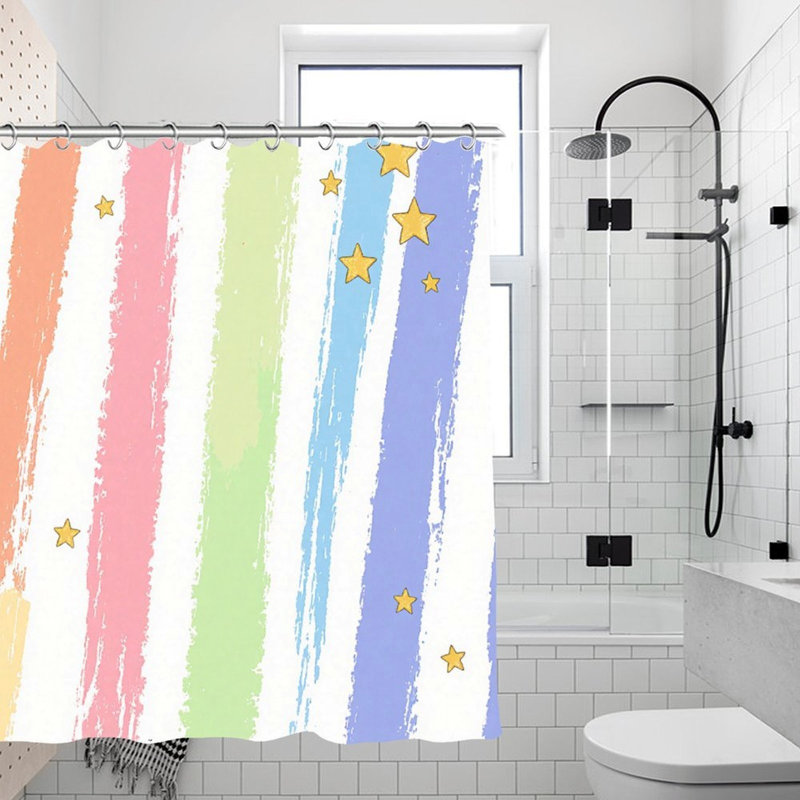 Rideaux de douche Watercolor Rainbow Striped, 71 × 71, Rayure rose