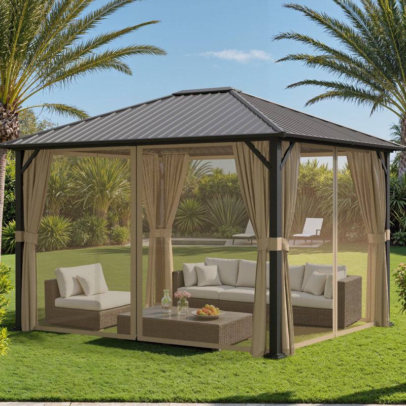 12 Ft. W x 10 Ft. D Galvanized Steel Gazebo, Rust-Resistant Outdoor Patio Canopy for All-Weather Use