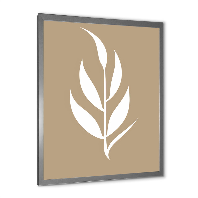 Minimal Botanicals, feuille simple sur fond beige, Cadre simple argenté, H 32 po x l 24 po x P 1 po