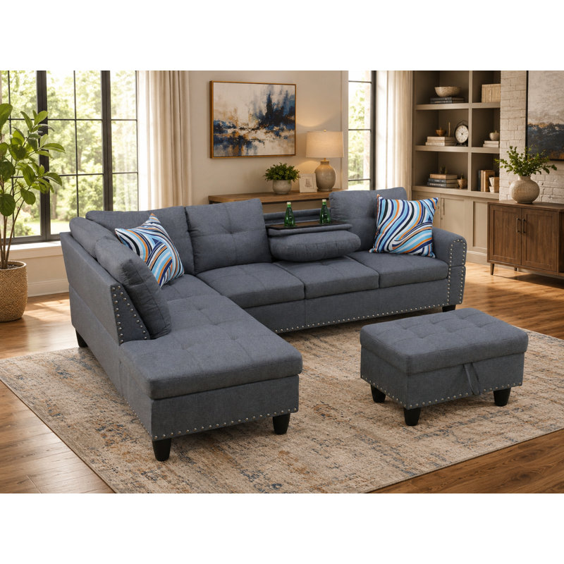 Canapé et méridienne de 97 po de large avec repose-pieds Manervia, Brun, Orienté à droite (vu de face)