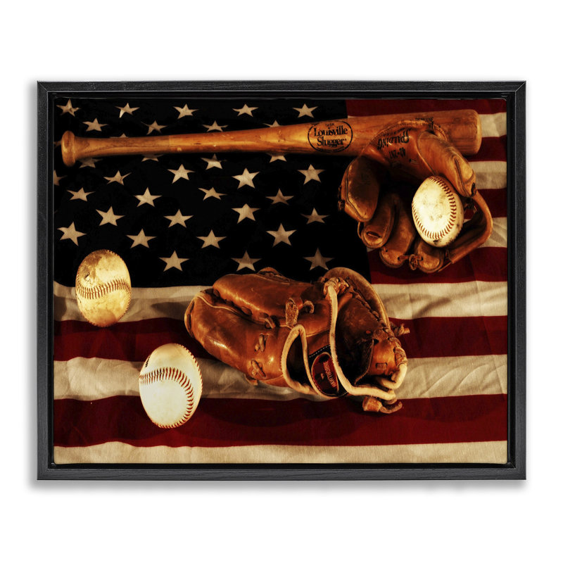 «Vintage American Flag Baseball Sports», art mural sur toile par Daniel Sproul, H 31 po x l 25 po