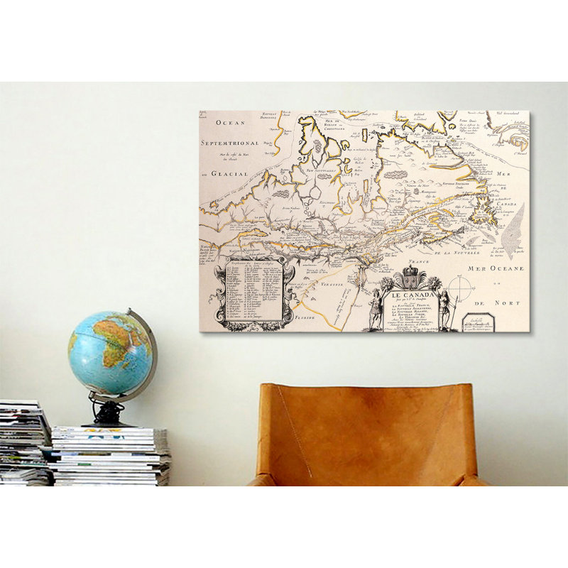 "carte antique du canada" , impression sur toile, H 8 po x l 12 po x P 0,75 po