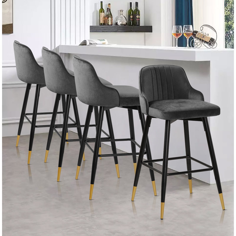 Swivel Velvet Upholstered Counter & Bar Stool With Solid Metal Frame, Counter Stool (65cm Seat Height), Grey, 4