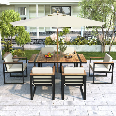 7 Pieces Outdoor Dining Set Patio Dining Table And Chair Set With And Removable Cushions For Patio, Backyard, Garden