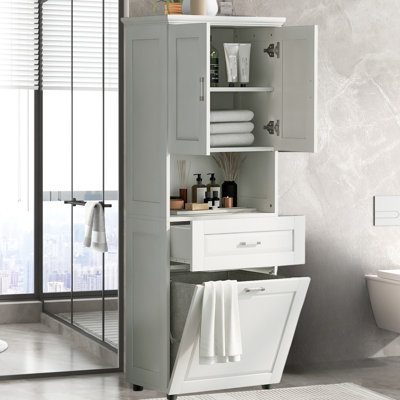 Tall Tilt Out Laundry Hamper Cabinet With Drawer Bathroom Storage Cabinet Shelf With A Clothes Basket