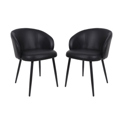 Looma Contemporary Modern Metal Vegan Leather Side Chair in Black