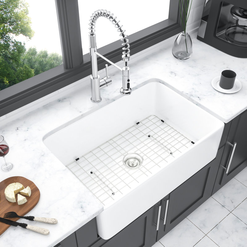 White Ceramic Apron Sink 30 Inch - Kitchen Single Bowl And Colorfast Appearance To Discoloration Property