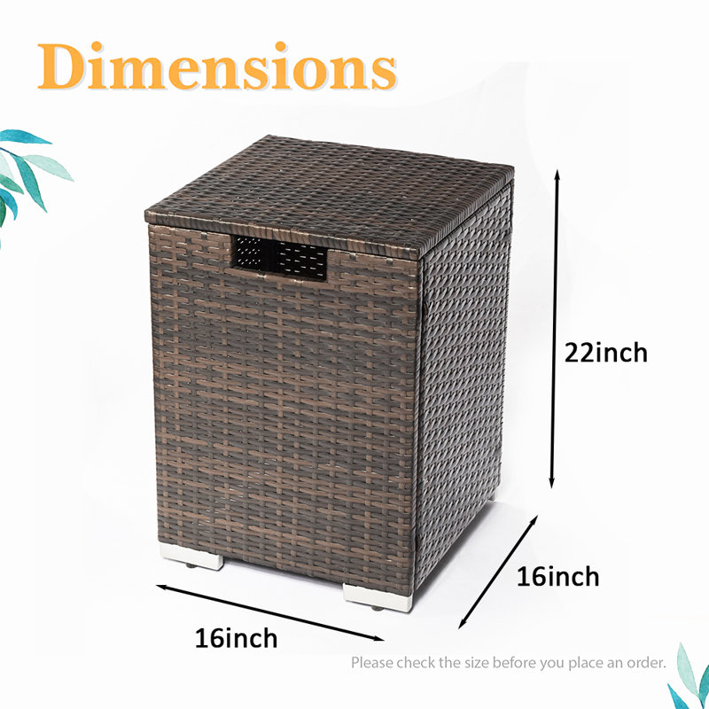 Brown Wicker Gas Fire Pit Tank Cover and Side Table