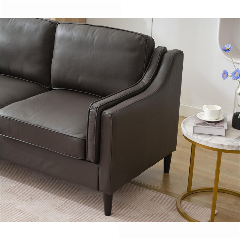 Canapés modulaires | 94,5 pouces moderne en forme de L méridienne gauche en cuir véritable, pour le salon et amp; Bureau | Espresso | cuir véritable