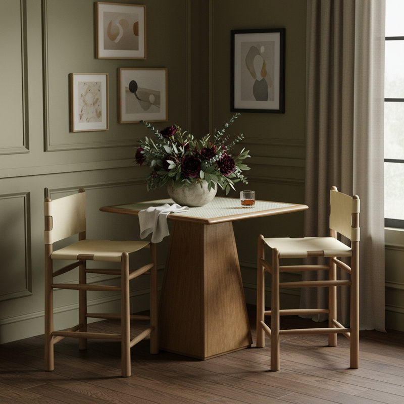 Tabouret de comptoir rembourré Santos, Brun, Cuir végétalien beige