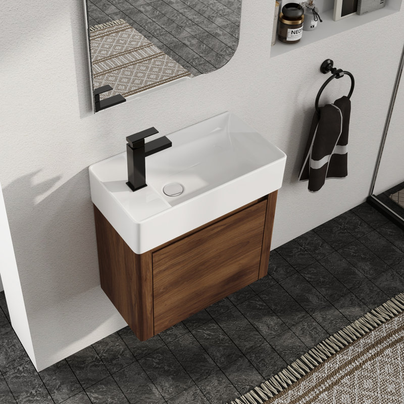 Meuble-lavabo simple Coralline 22 po avec comptoir en céramique, meuble-lavabo mural avec lavabo en céramique, 22"