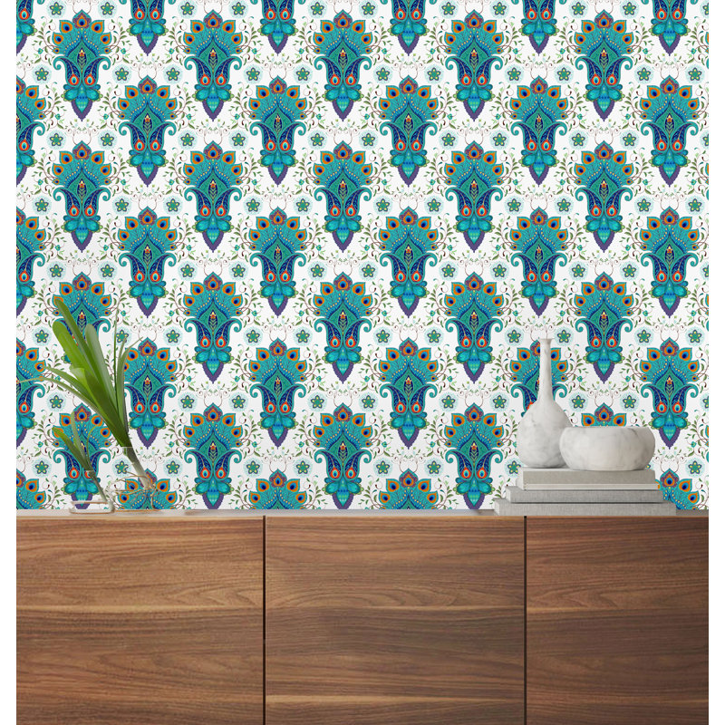 Rouleau de papier peint à motif de plumes de paon, L 16,67 po x l 25 po