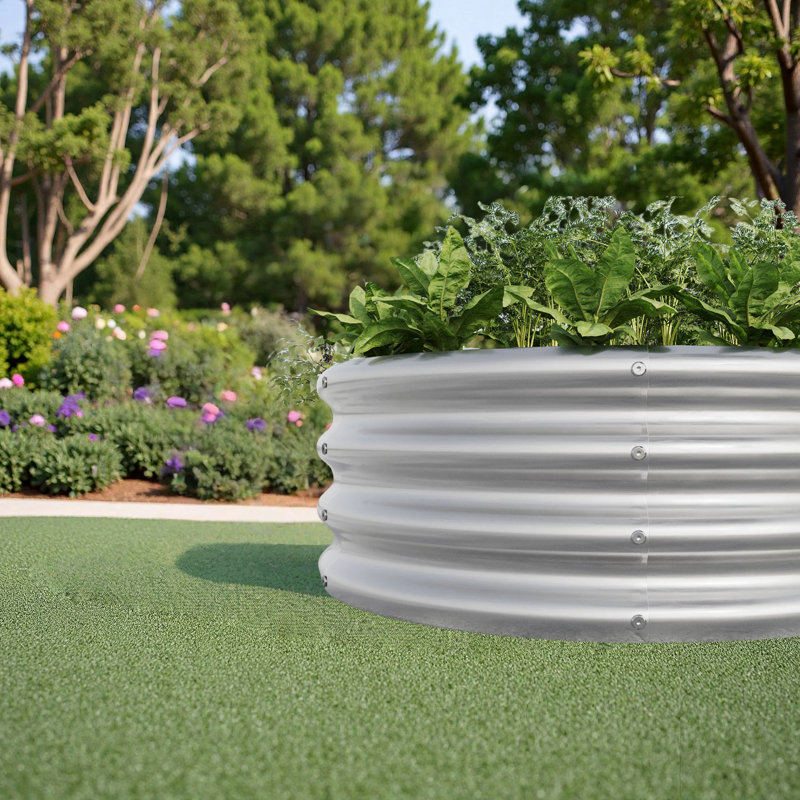 Grand lit rond surélevé Garedn, Silver, 11.42" H x 32" W x 32" D