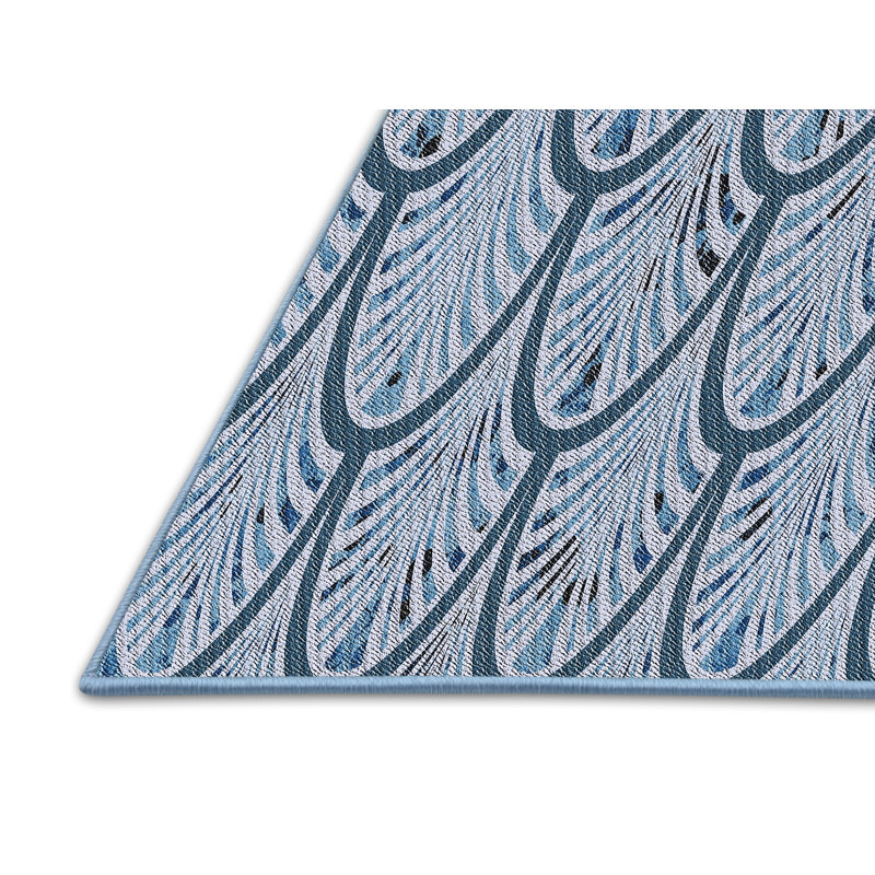 Tapis bleu à motif géométrique, Rectangle 7 pi x 9 pi
