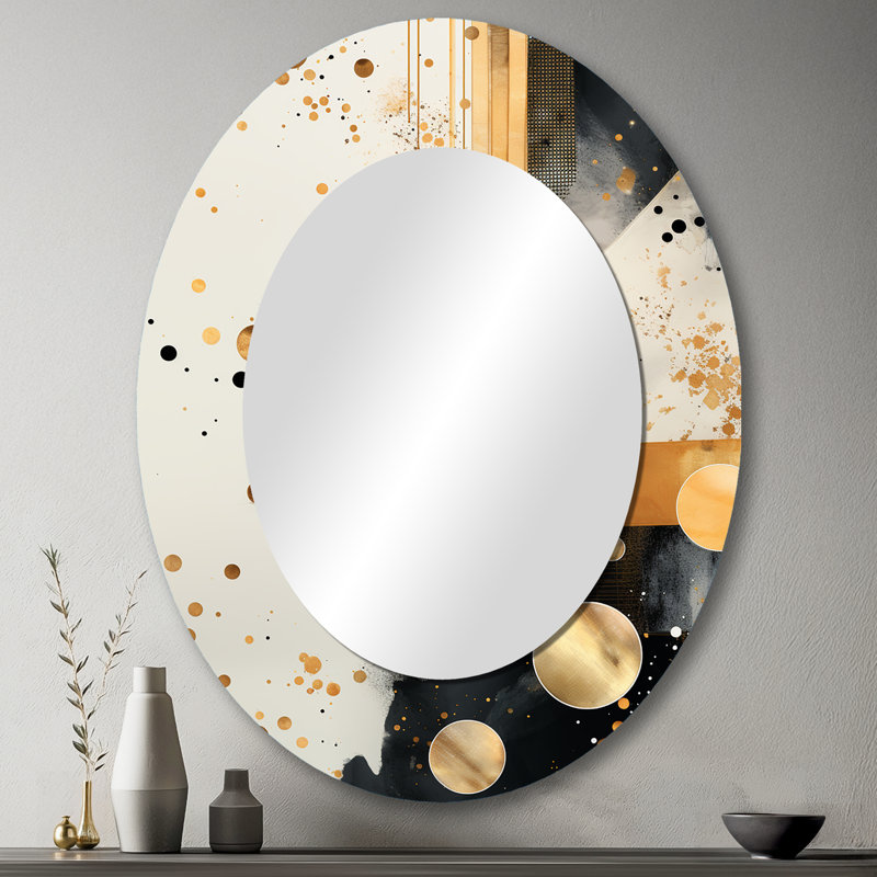 Gold And Grey Sunset Collage II - Gray Modern Oval Wall Mirror, 43" H x 33" W