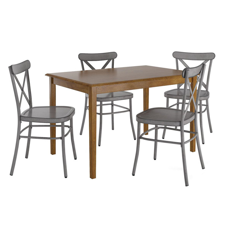 Aliha 4-Person Dining Set with Rectangular Table, Antique Gray
