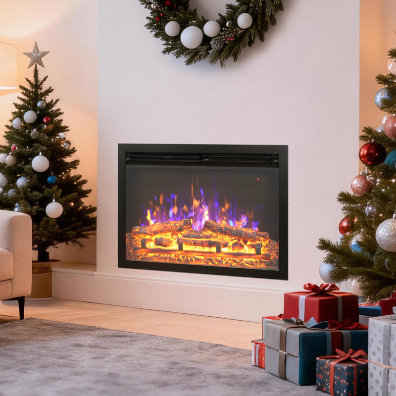 23.6" Recessed Electric Fireplace Heater Insert With Weekly Timer, 5 Adjustable Brightness, Remote Control, 9H Timer, Overheat Protection, 750W/1500W