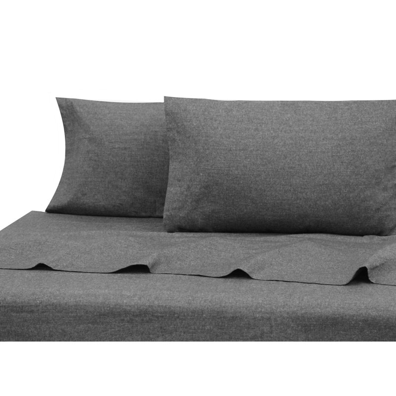 Ensemble de literie en flanelle 100 % coton, Ensemble de drap pour lit très grand avec drap-ho, Gris mat