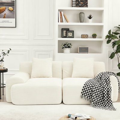 Boneless Compression Modular Corduroy Loveseat, Frame-Free Deep Seat Sofa with Memory Foam Spring & Anti-Slip Base,Beige