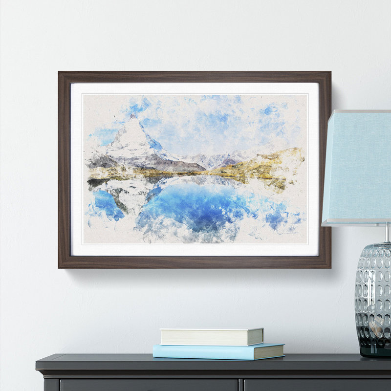 Matterhorn Mountain in Zermatt Switzerland - Picture Frame Painting Print, 36cm H x 48cm W x 2cm D, Walnut Framed